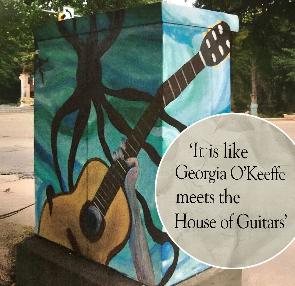 Georgia O’Keefe Guitar Box at Titus & Hudson). Part of the Silver Box Project in Irondequoit, NY which transforms traffic signal control boxes into works of art.